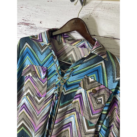 Grifflin Paris Women's Size Med‎ Multicolored Chevron Stretch Sheath Dress Gold - Picture 1 of 6